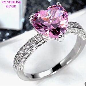 Heart-Shaped Pink Gemstone Ring in Sterling Silver